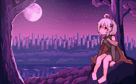Rumen moonlit city scenery animation